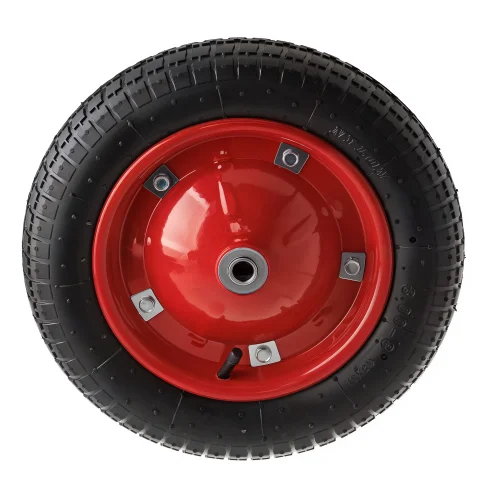 PR 2401-16 - Колесо для тачки / тележки пневматическое 3.00-8, диаметр 340 мм, ось 16 мм, металлический обод, симметричная ступица, шариковый подшипник