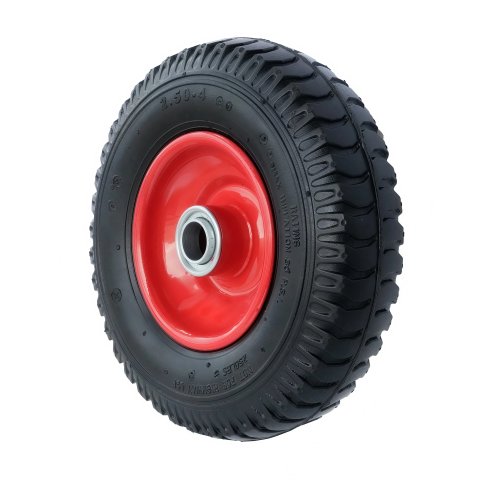 PR 1400-20 - Колесо для тачки / тележки пневматическое 2.50-4, диаметр 210 мм, ось 20 мм, металлический обод, симметричная ступица, шариковый подшипник